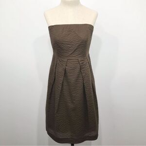 J. Crew Brown Crinkle Cotton Pleated Strapless A-Line Dress
